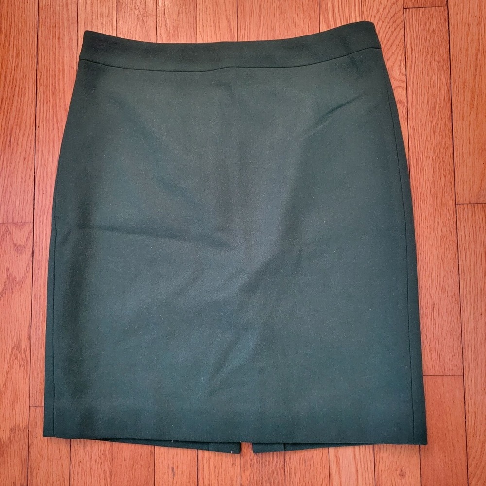 J Crew Green Wool Blend Pencil Skirt 8 Lined Twee Academia Business Career Offic